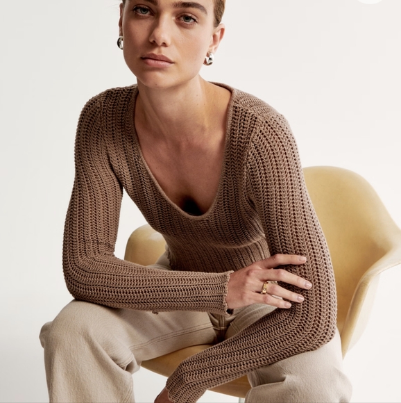 Abercrombie & Fitch Cropped Crochet Knit Sweater Small - Picture 3 of 11